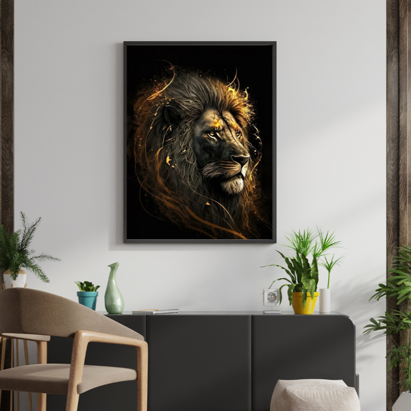 Leinwand - Majestätischer Löwe Schwarz Vergoldet