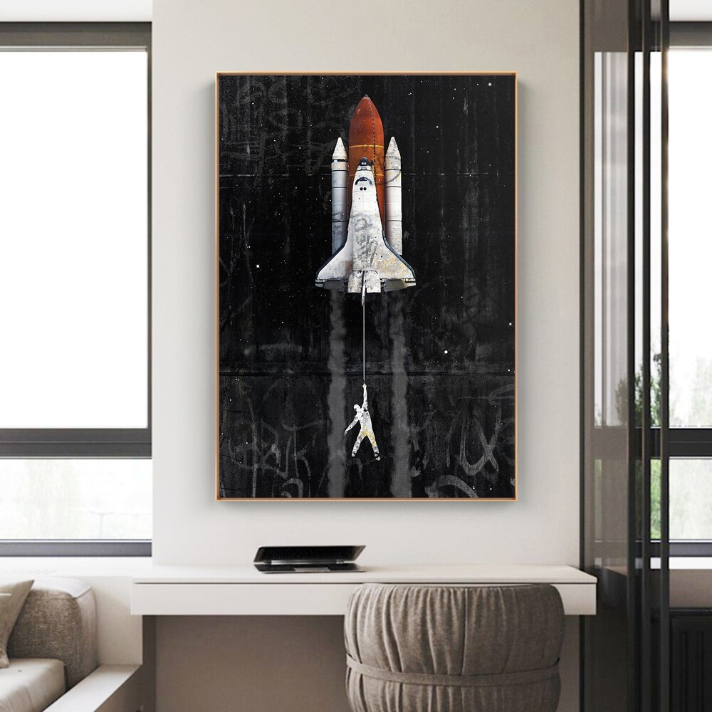 Poster Déco Banksy - Astronaute Et Lune - Style Graffiti Street Art - Neuf Sous Rouleau