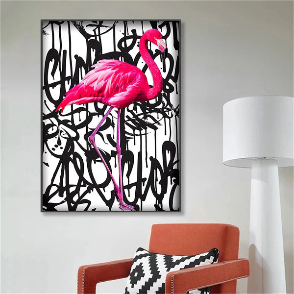Leinwand - Rosa Flamingo Graffiti Art