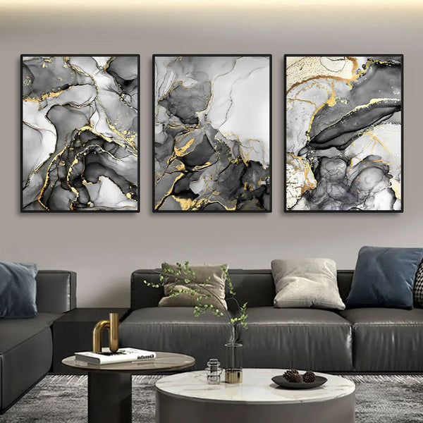 Leinwand - Abstrakt Schwarz Golden Triptychon