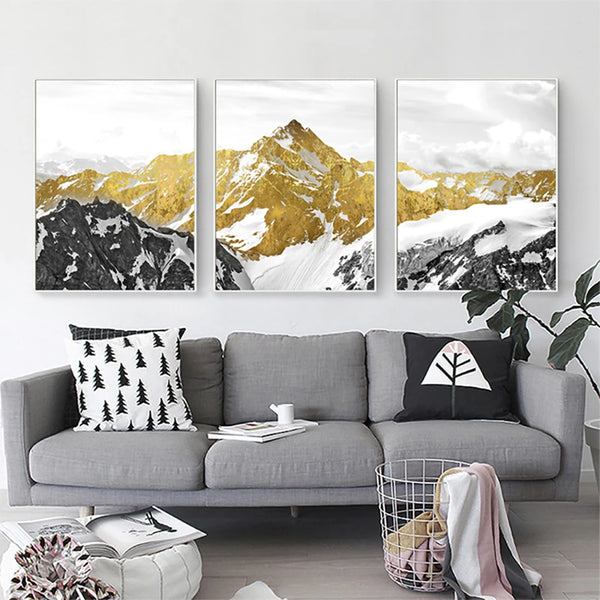 Leinwand - Berge Schnee Landschaft Triptychon