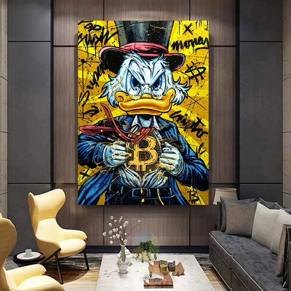 Leinwand - Donald Duck Bitcoin Money Art