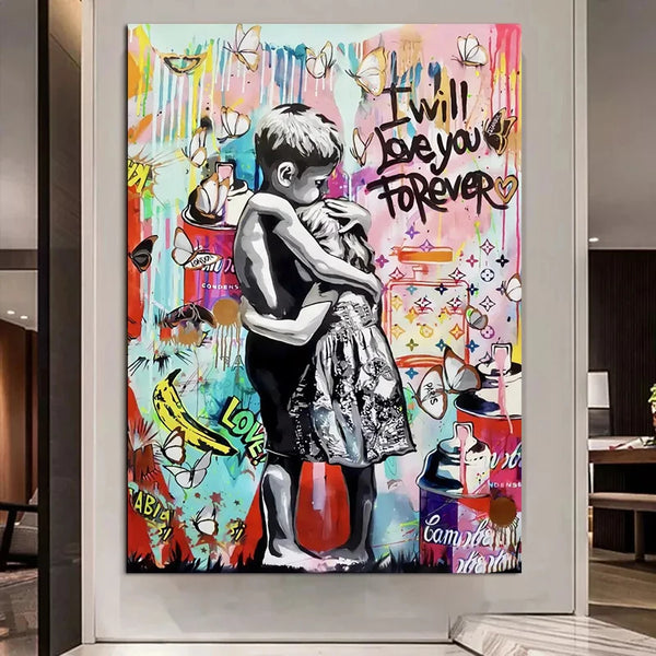 Toile - I will love you forever Street Pop Art Garçon Fille