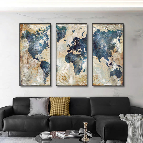 Leinwand - Weltkarte Triptychon