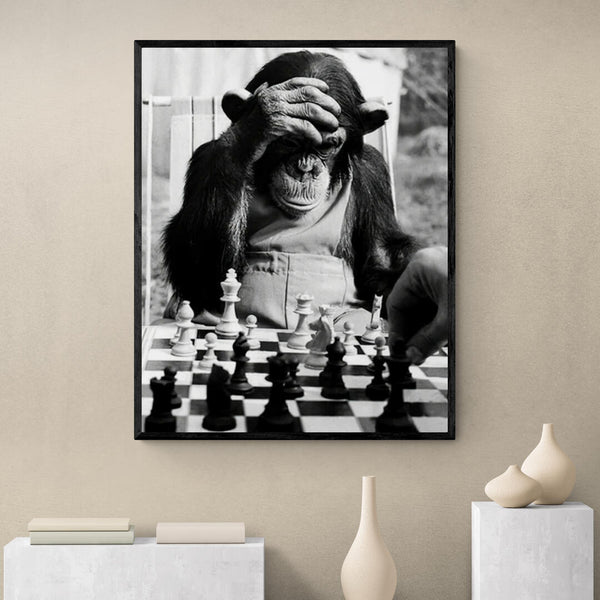 Leinwand - Affe Schach Funny Schwarz und Weiß