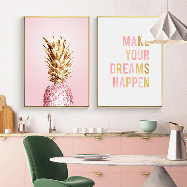 Leinwand - Ananas Rosa Golden Make Your Dreams Happen Diptyques