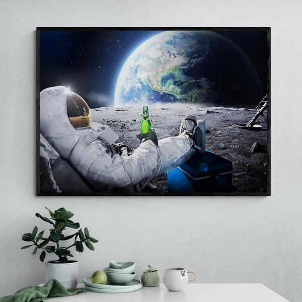 Leinwand - Astronaut Mond Bier Weltraum