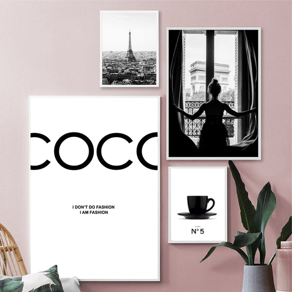 Toile - Coco Fashion N°5 Tour Eiffel Tasse De Café Femme Noir et Blanc