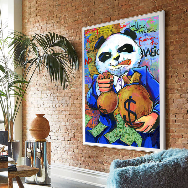 Toile - Panda Funny Smoking Money Bag Street Art