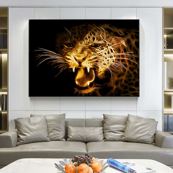 Leinwand - Brüllender Goldener Leopard