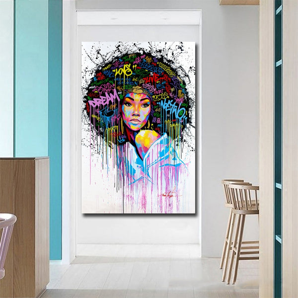 Leinwand - Afro-Frau Gesicht Street Pop Art