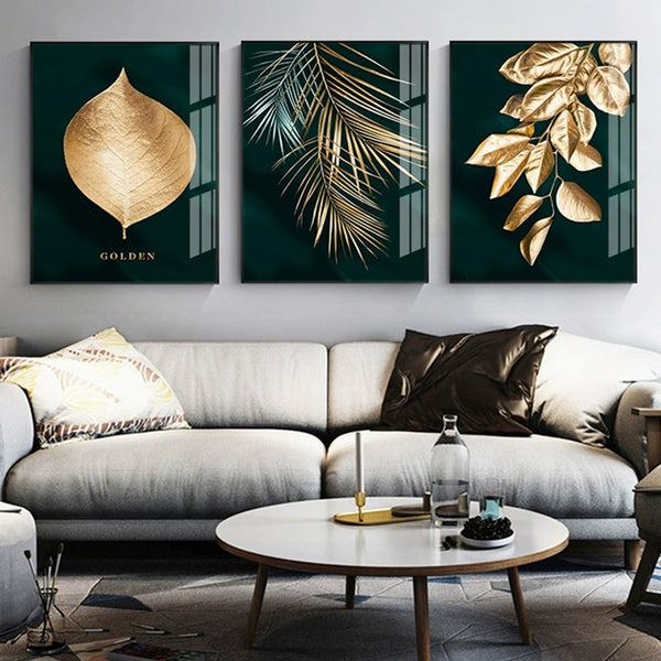 Leinwand - Gold Doré Blätter Triptychon
